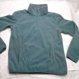 AmazonEssential Girls Fleece Pullover Kangaroo Pocket Quarter Zip Sage Green 8